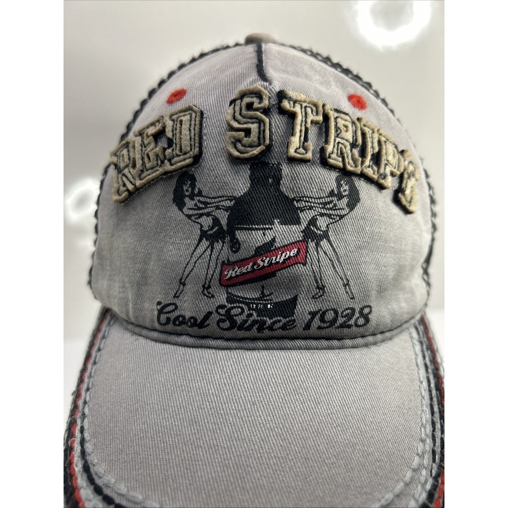Red Stripe Beer 3D Embroidery Distressed Brim Hat Y2K 90s Streetwear Summer Beer